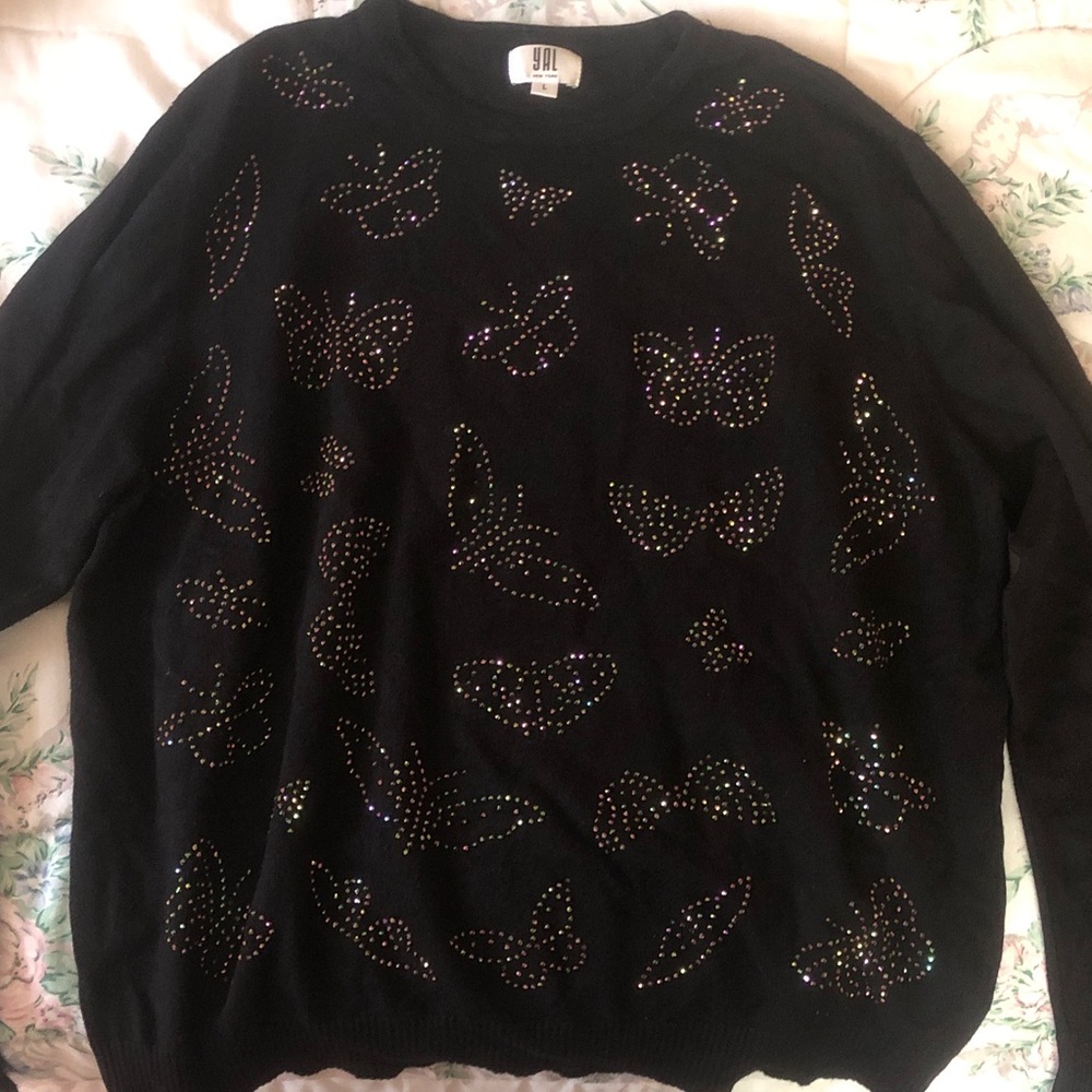 Black Butterfly Rhinestone Sweater